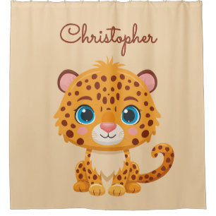 Cute Baby Leopard Safari Animal Kids Shower Curtain
