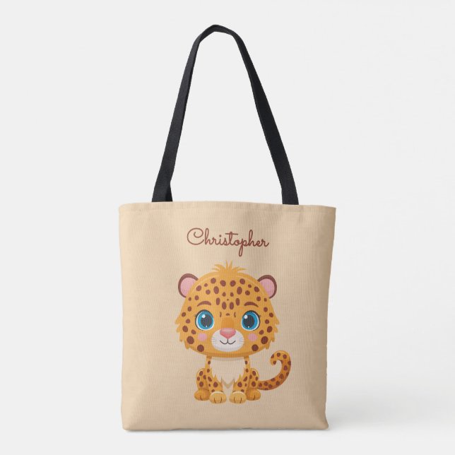 Cute Baby Leopard Safari Animal Kids Tote Bag (Back)