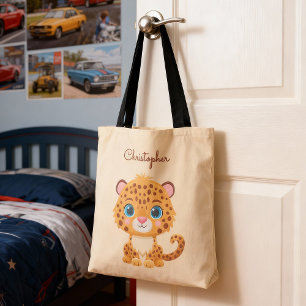 Cute Baby Leopard Safari Animal Kids Tote Bag