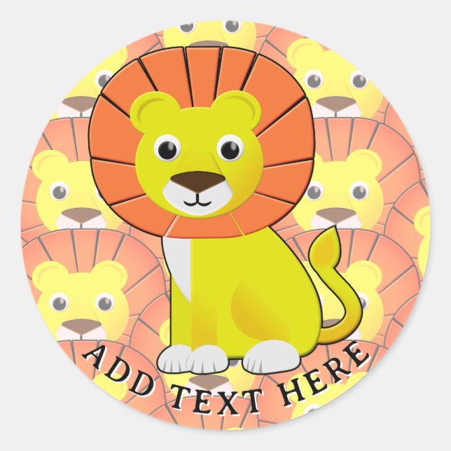 Cute Baby Lion All Over Print Pattern Classic Round Sticker (Front)