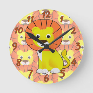 Cute Baby Lion All Over Print Pattern Round Clock