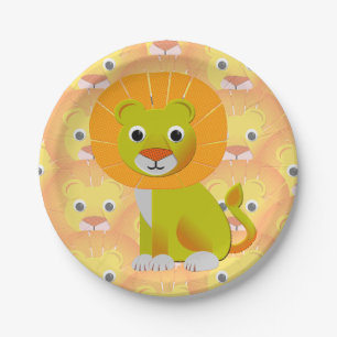 Cute Baby Lion All Over Vintage Print Pattern Paper Plate