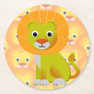 Cute Baby Lion All Over Vintage Print Pattern Round Paper Coaster