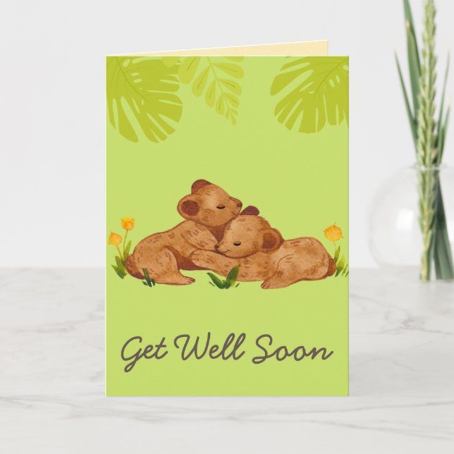 Cute Baby Lion and Encouragement Get Well Green  C Card (Front)