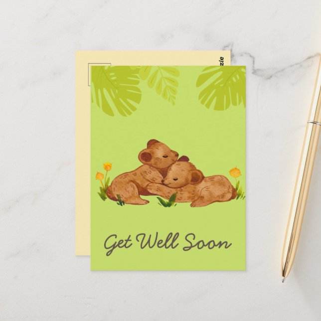 Cute Baby Lion and Encouragement Get Well Green    Postcard (Front/Back In Situ)