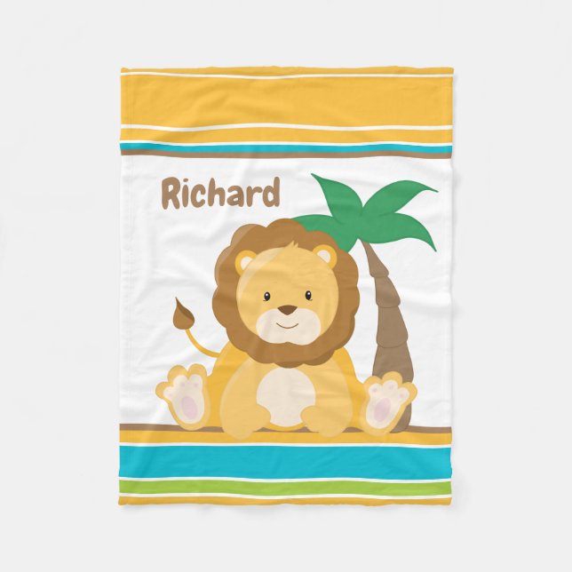 Cute baby lion boys add name fleece blanket (Front)