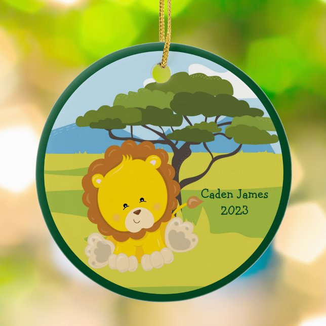Cute Baby Lion Custom Animal Kids Christmas Ceramic Ornament (Creator Uploaded)