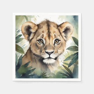 Cute Baby Lion Face Portrait in Jungle Minimalist Napkin