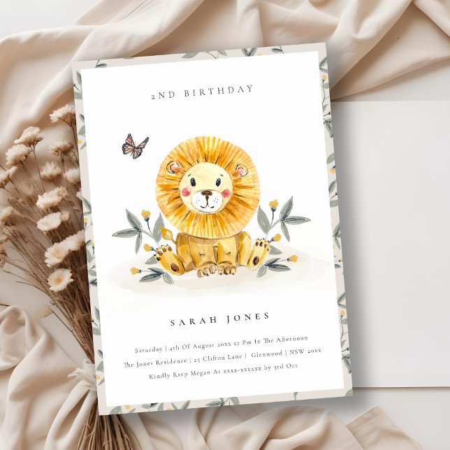 Cute Baby Lion Foliage Any Age Birthday Invite (Creator Uploaded)