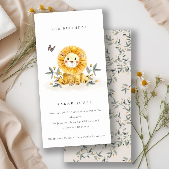 Cute Baby Lion Foliage Any Age Birthday Invite (Creator Uploaded)