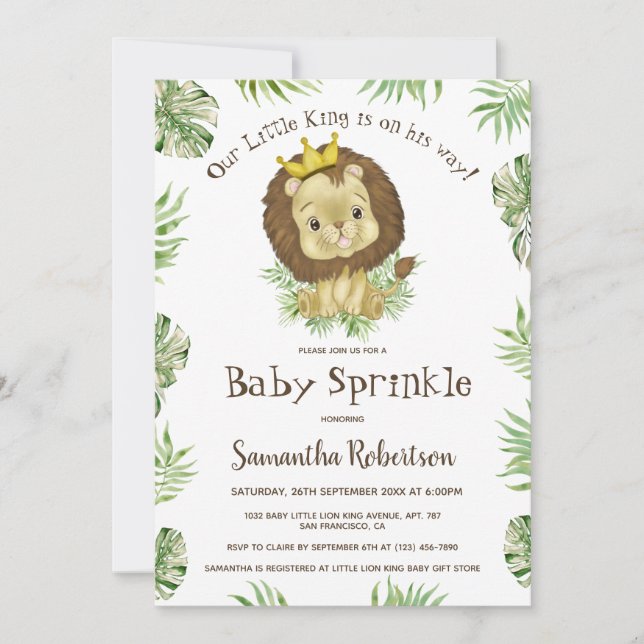 Cute Baby Lion King Watercolor Baby Sprinkle Invitation (Front)