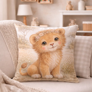 Cute Baby Lion Neutral Kids Room Cushion