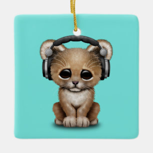 Cute Baby Lion Wearing Headphones Ceramic Tree Decoration