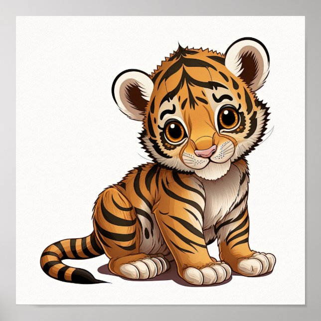 Cute baby little tiger sitting on white background poster (Front)