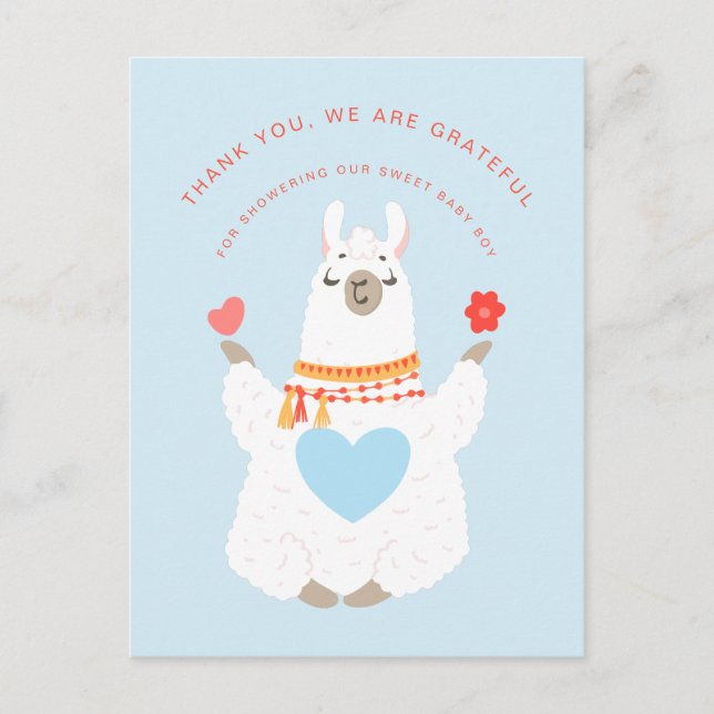 Cute Baby Llama Yoga Baby Shower Thank You Postcard (Front)
