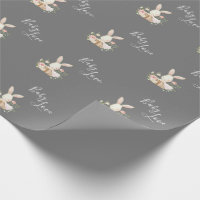 Cute Baby Love Script Grey Bunny Rabbit Shower