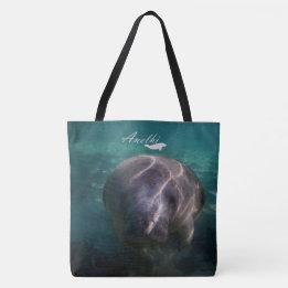 Cute baby manatee all over tote bag