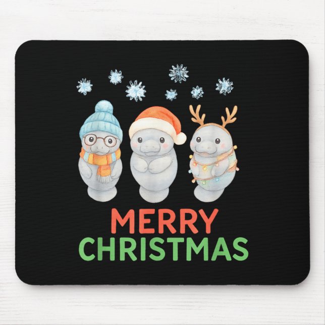 Cute Baby Manatee Santa Reindeer Christmas Manatee Mouse Pad (Front)
