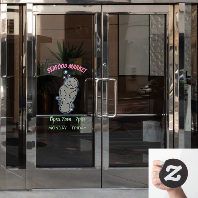 Cute baby manatee with bubbles illustration (Office Door)