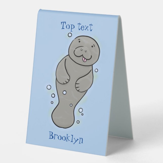 Cute baby manatee with bubbles illustration (Front)