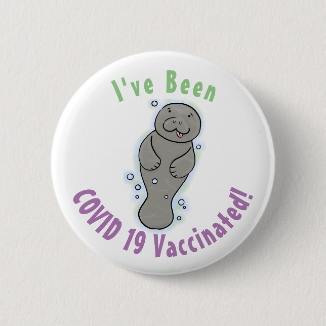 Cute baby manatee with bubbles illustration 6 cm round badge (Front)