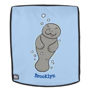 Cute baby manatee with bubbles illustration backpack