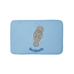 Cute baby manatee with bubbles illustration bath mat