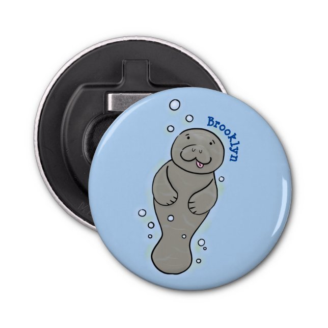 Cute baby manatee with bubbles illustration bottle opener (Front)