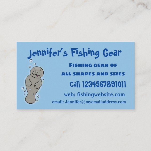 Cute baby manatee with bubbles illustration business card (Front)