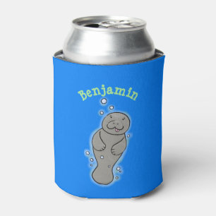 Cute baby manatee with bubbles illustration can cooler