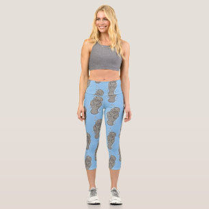 Cute baby manatee with bubbles illustration capri leggings