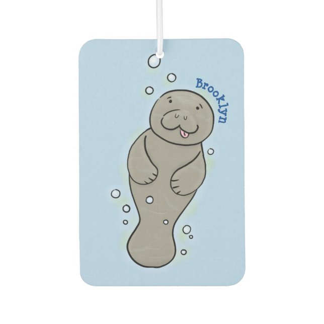 Cute baby manatee with bubbles illustration car air freshener (Front)