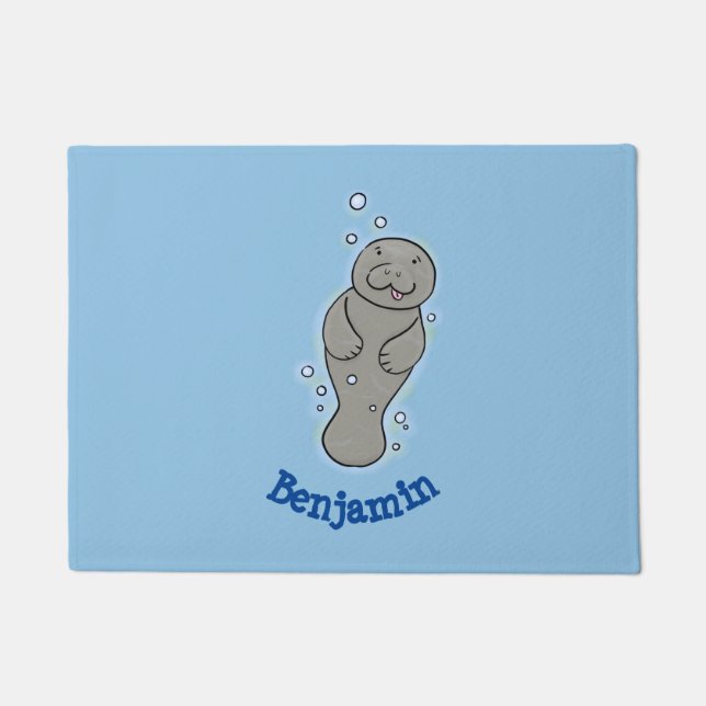 Cute baby manatee with bubbles illustration doormat (Front)