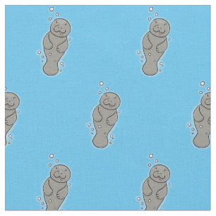 Cute baby manatee with bubbles illustration fabric