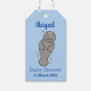 Cute baby manatee with bubbles illustration gift tags