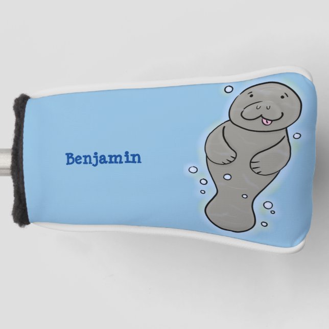 Cute baby manatee with bubbles illustration golf head cover (Front)