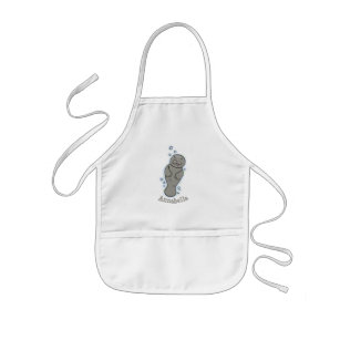 Cute baby manatee with bubbles illustration kids apron