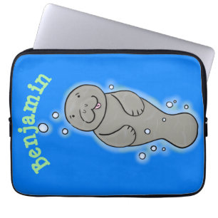 Cute baby manatee with bubbles illustration laptop sleeve