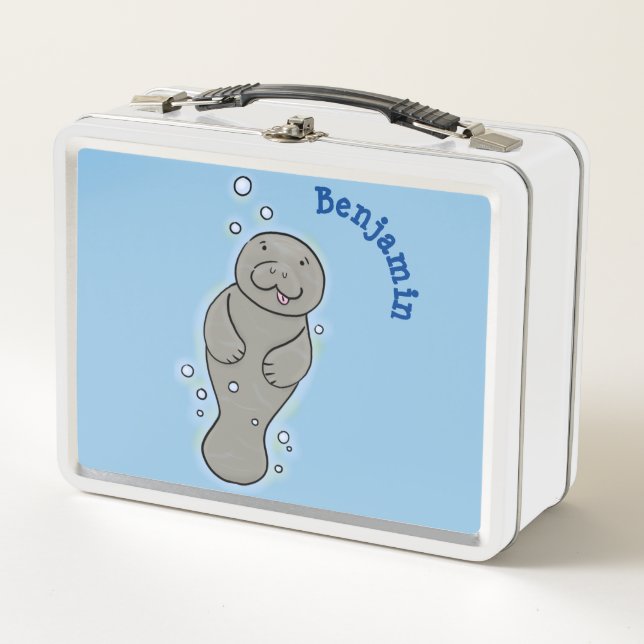Cute baby manatee with bubbles illustration metal lunch box (Front)