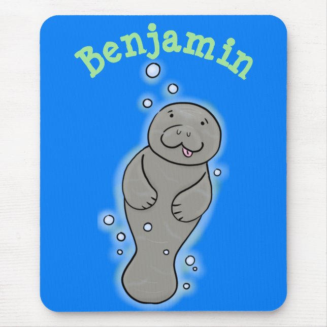 Cute baby manatee with bubbles illustration mouse pad (Front)