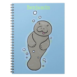 Cute baby manatee with bubbles illustration notebook