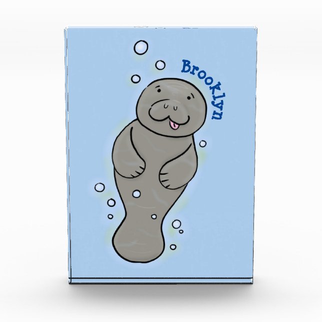 Cute baby manatee with bubbles illustration photo block (Front)