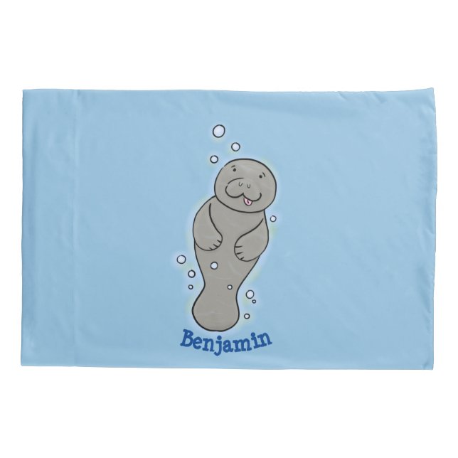 Cute baby manatee with bubbles illustration pillowcase (Back)