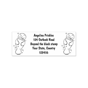 Cute baby manatee with bubbles illustration rubber stamp
