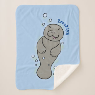 Cute baby manatee with bubbles illustration  sherpa blanket