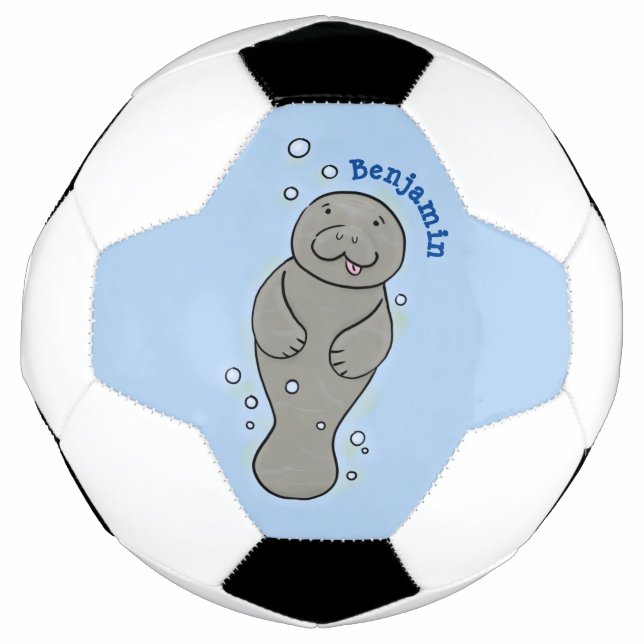 Cute baby manatee with bubbles illustration soccer ball (Front)