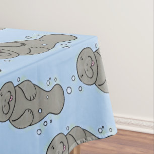 Cute baby manatee with bubbles illustration tablecloth