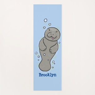 Cute baby manatee with bubbles illustration yoga mat
