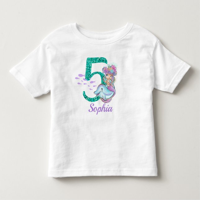 Cute Baby Mermaid 5th Birthday T-Shirt (Front)