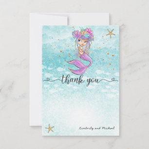 Cute Baby Mermaid Birthday   Baby Shower Thank You Card
